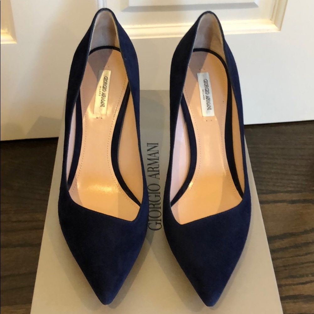Blue Suede Giorgio Armani Pointy Pumps Heels